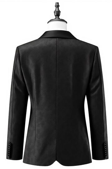 Mäns Svart One Button Sjal Kavajslag Jacquard Prom Kavaj